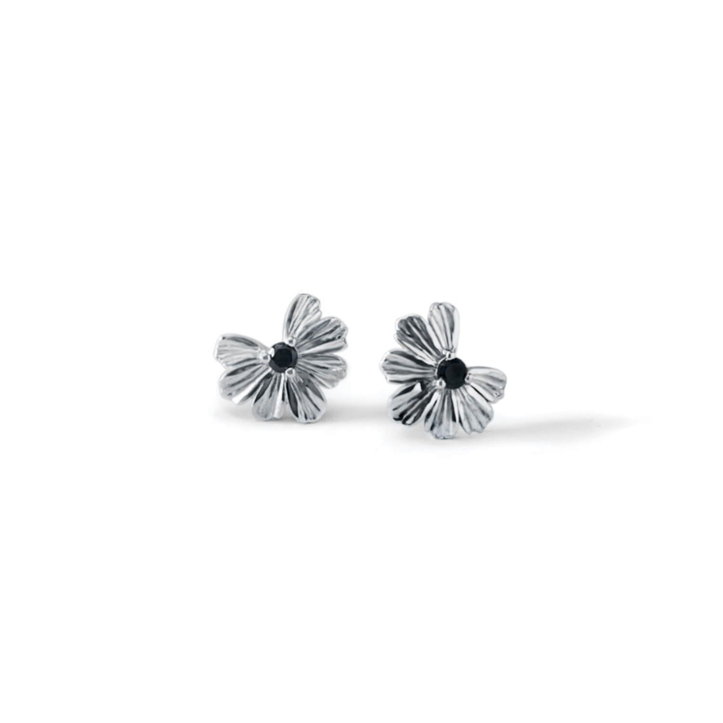 Floral Heart Stud Earrings in Silver