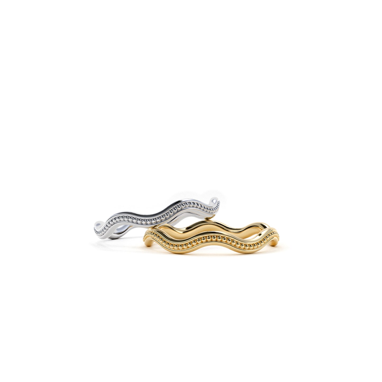 Go With The Flow milgrain rings in 9k white and yellow gold