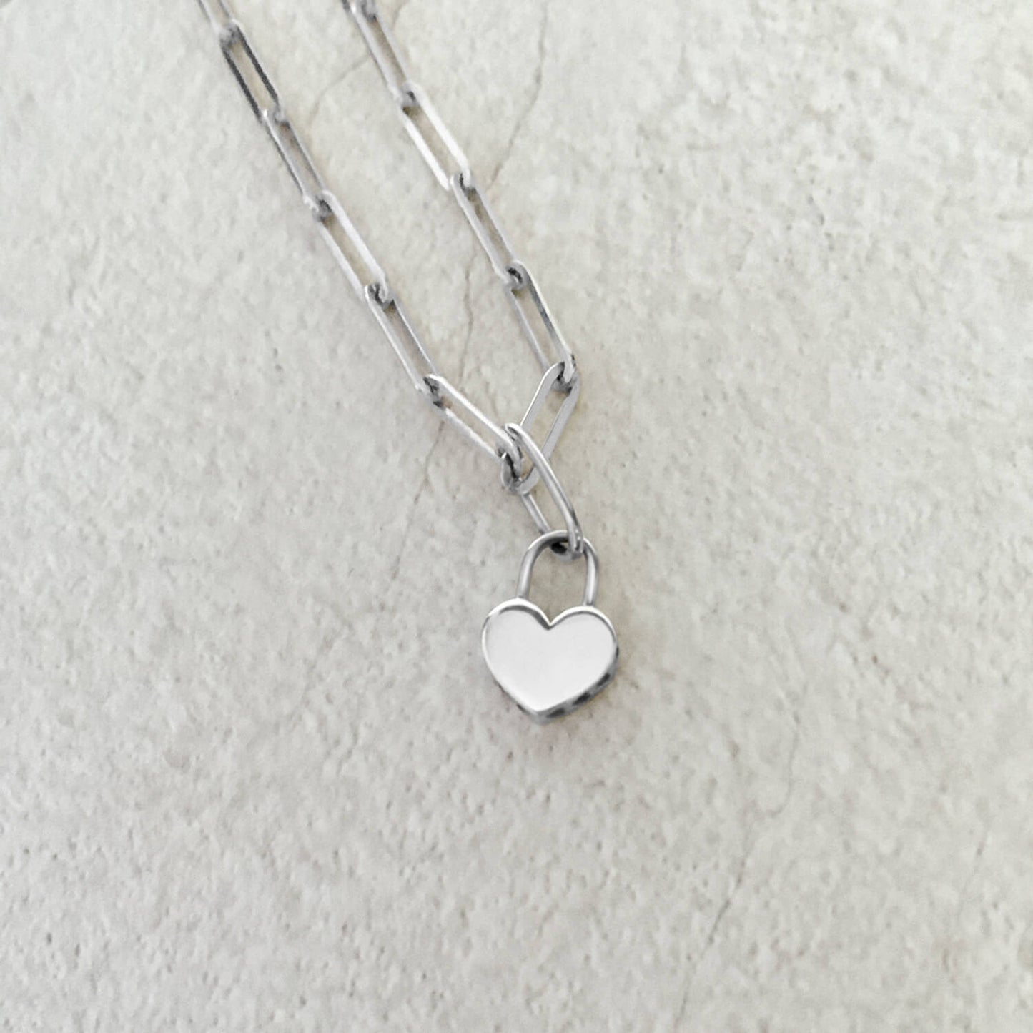 Heart Lock pendant on paperclip chain