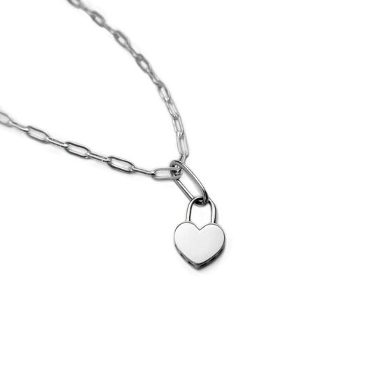 Heart Lock pendant on skinny paperclip chain