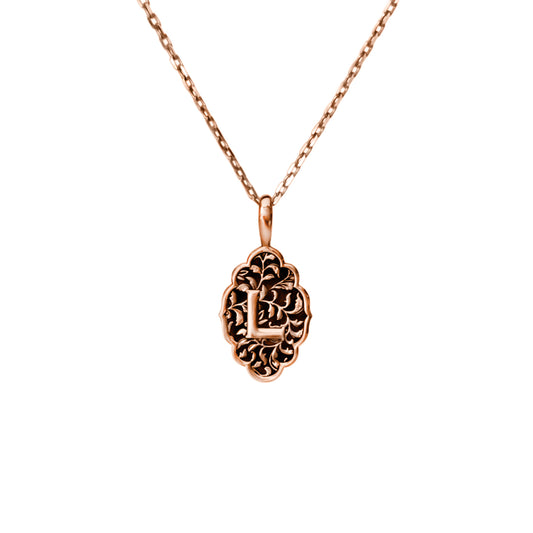 Rose gold moval Love Letter initial pendant