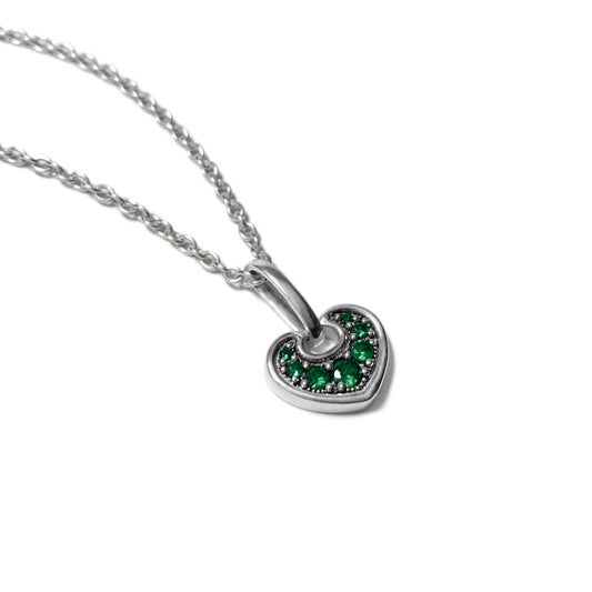 Pave Heart pendant with green CZ on a rolo chain