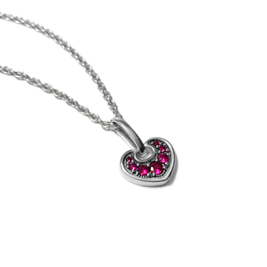 Pave Heart pendant with synthetic rubies on a rolo chain