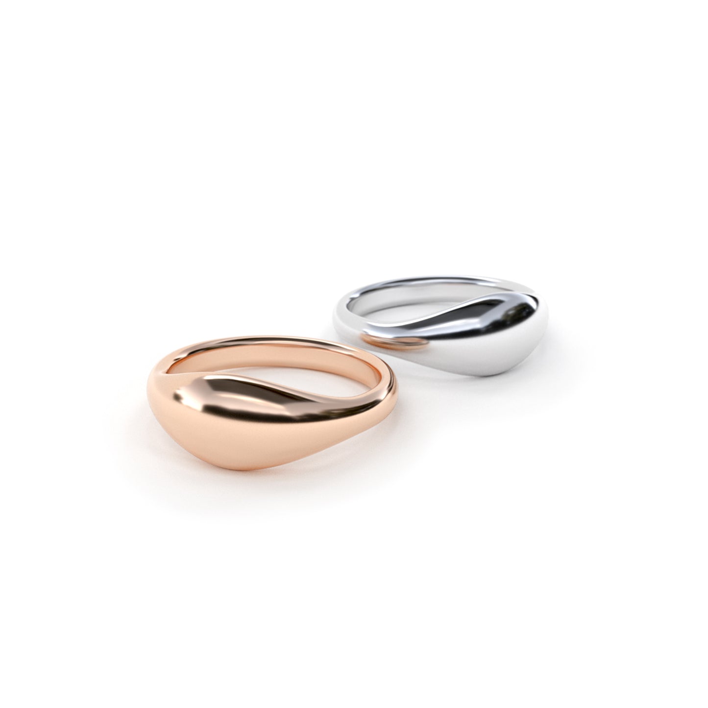 Puffy Signet Rings in 9k rose and white gold