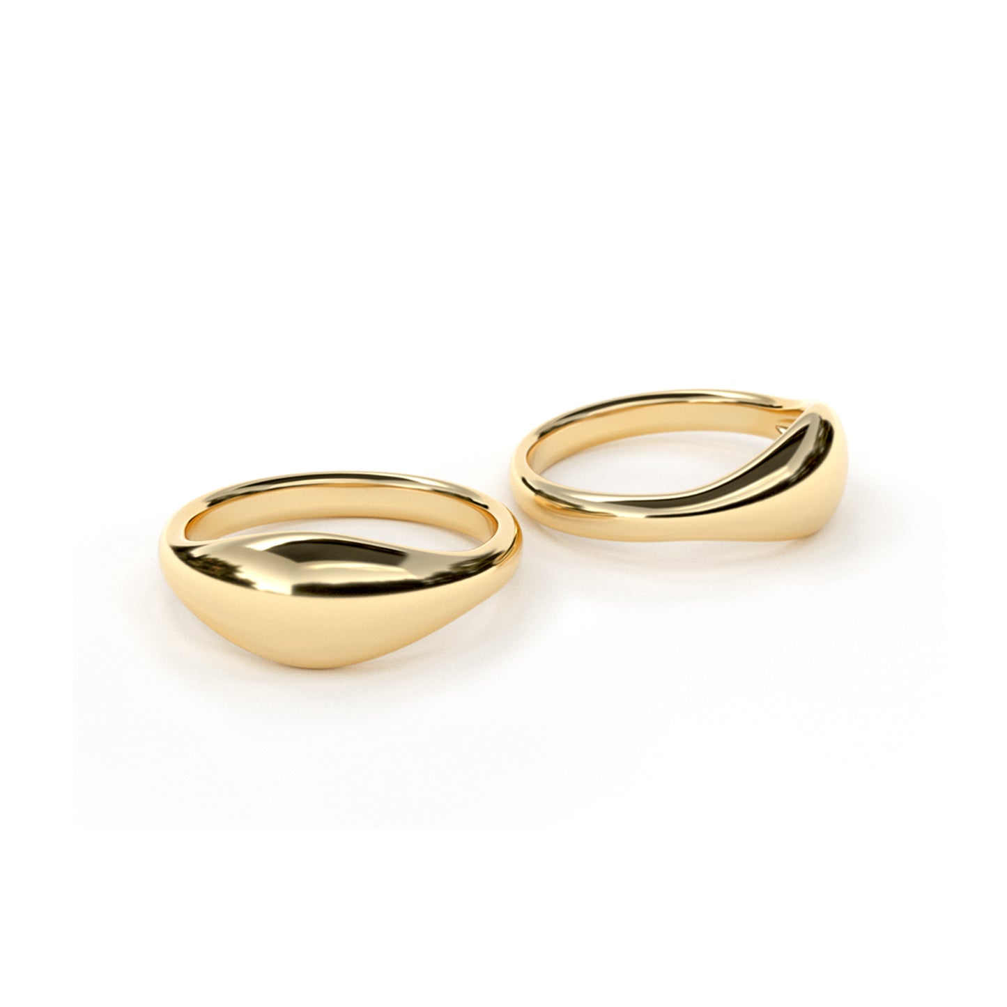 Different views of the Puffy Signet Rings in 9k yellow gold