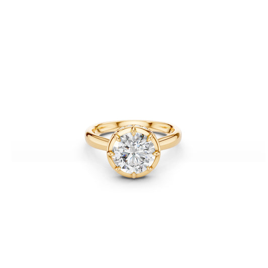 Georgian-inspired round diamond solitaire engagement ring with hidden halo