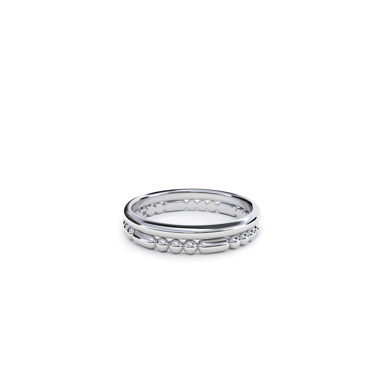 Connect the dots ring paired with a half round band in 9k white gold