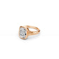 Side view cushion-cut engagement ring showing bold gold silhouette and low-profile setting 