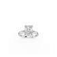 Elongated cushion-cut diamond engagement ring with split band design in white gold 