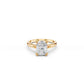 Classic elongated cushion diamond ring with split band and double claw setting 