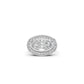 Top view of white gold moval cut halo lab diamond ring 
