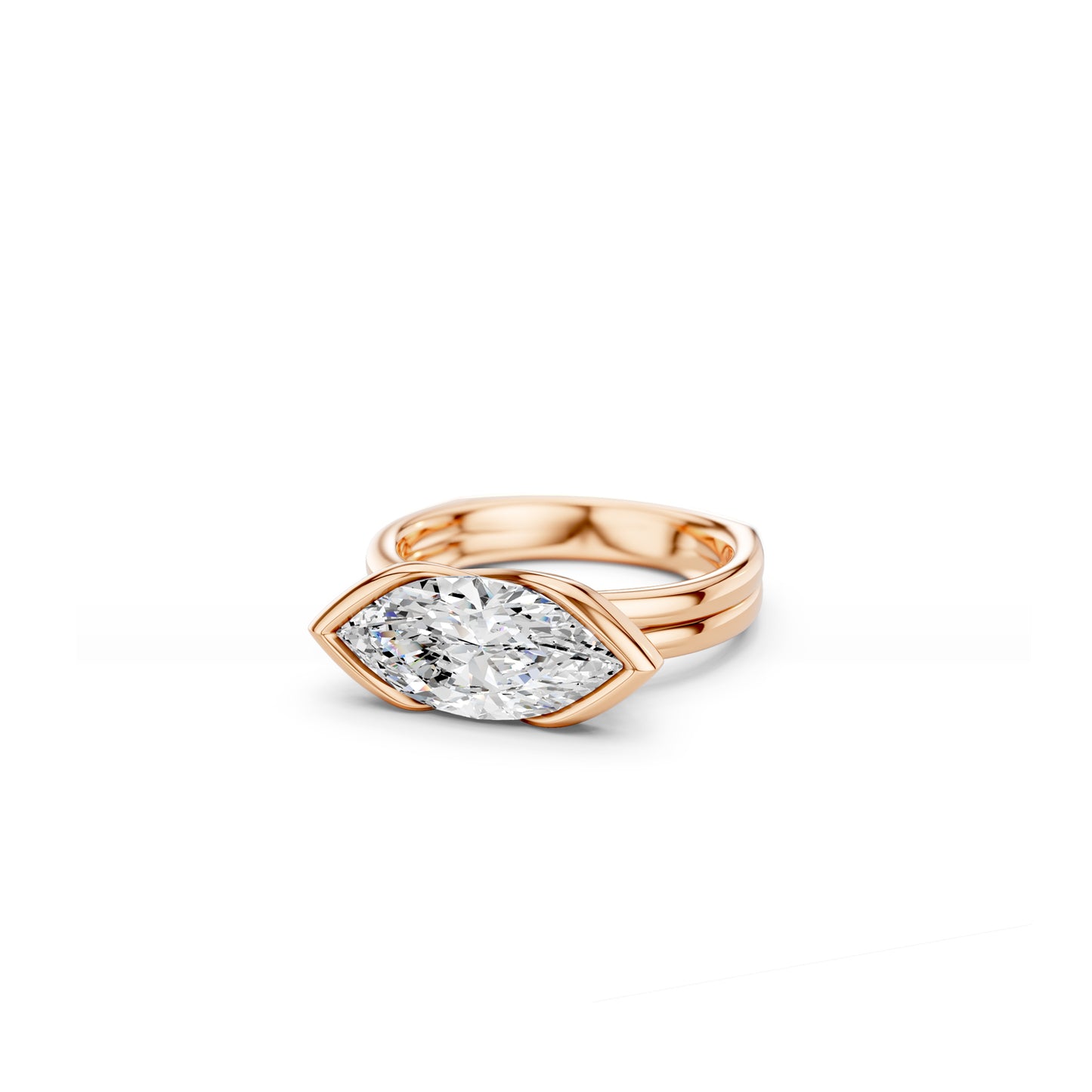 Bold marquise statement ring with full finger coverage in rose gold 