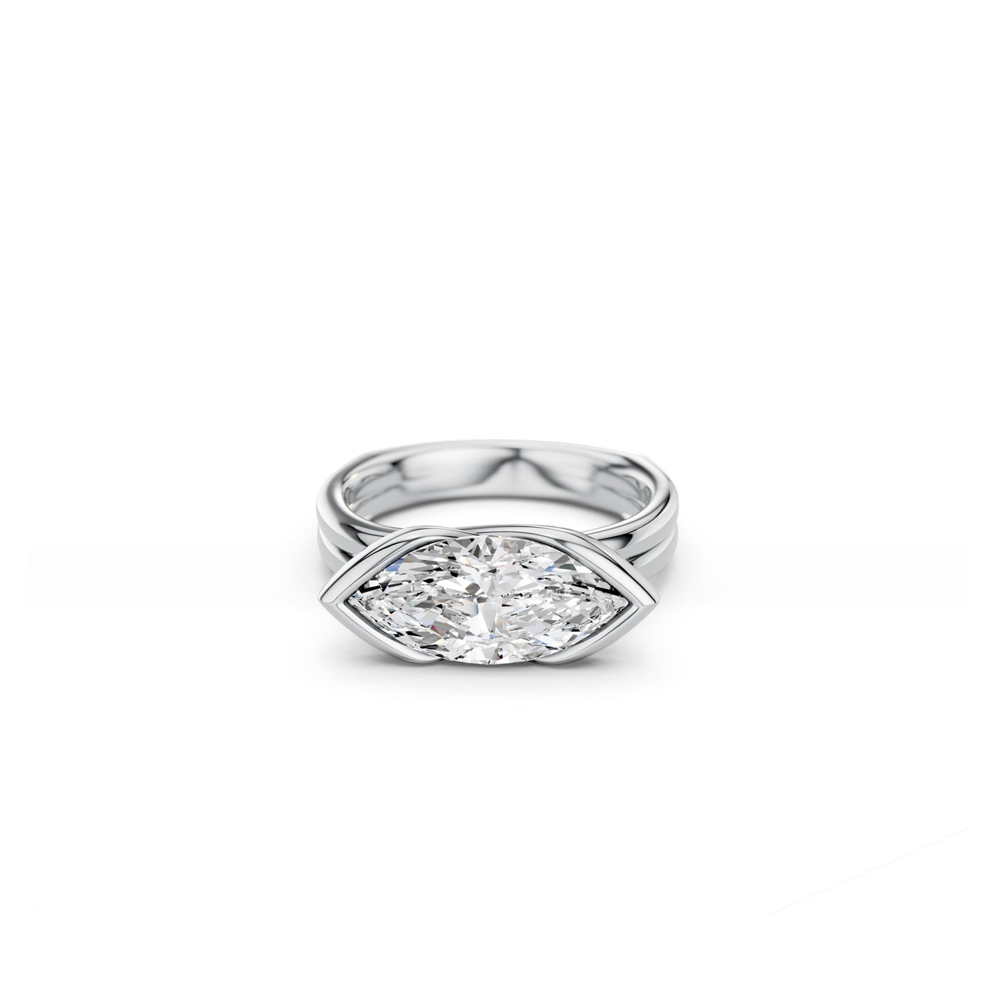 White gold marquise solitaire statement ring with partial bezel