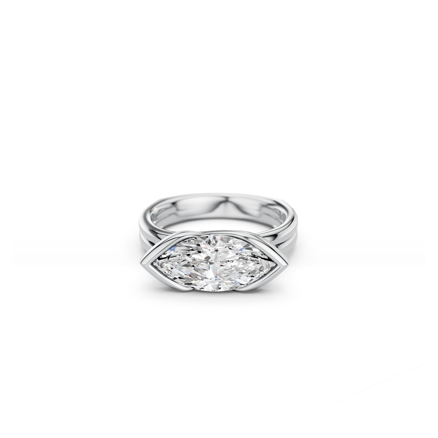 White gold marquise solitaire statement ring with partial bezel