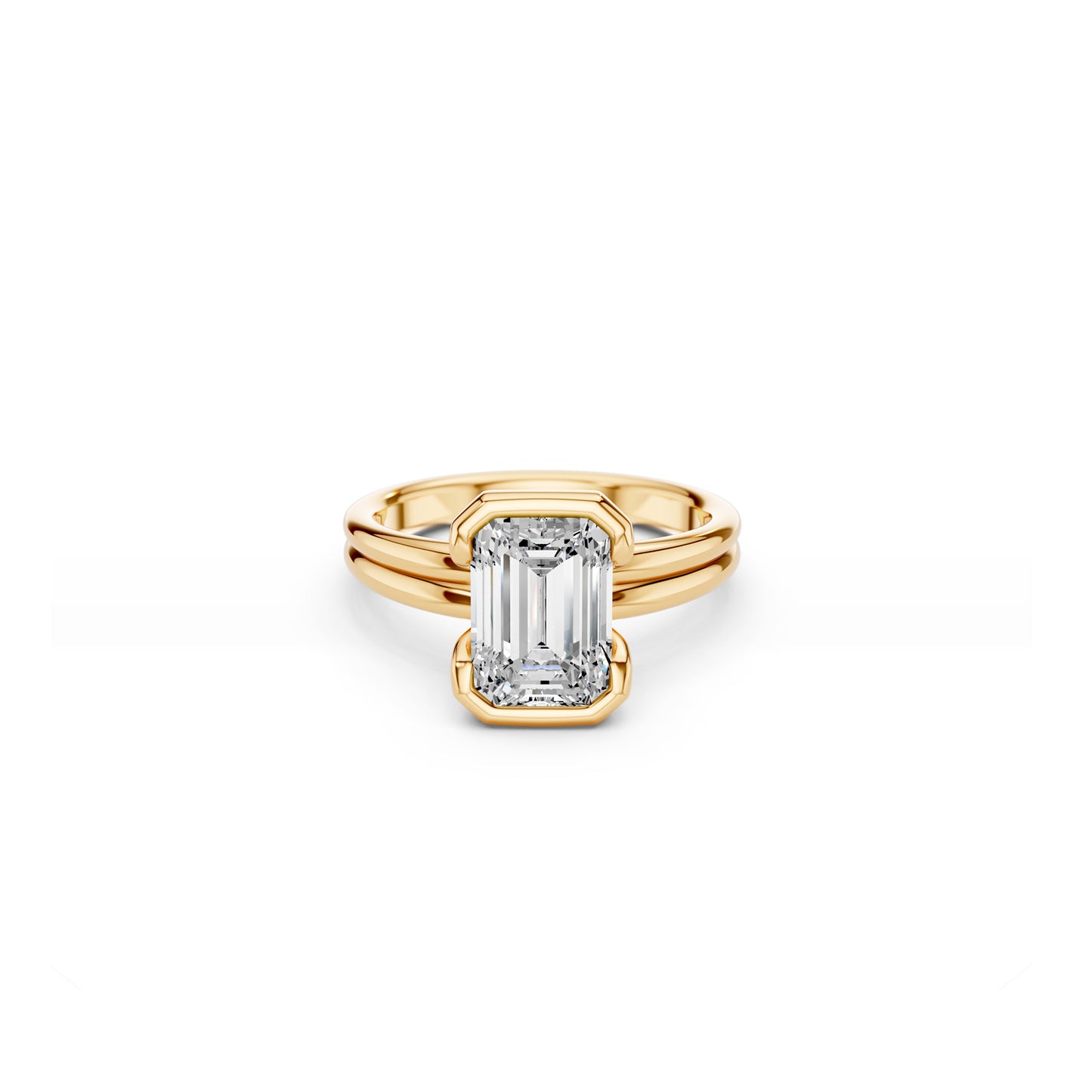 Emerald-cut diamond solitaire engagement ring with split bezel and double band | South Africa