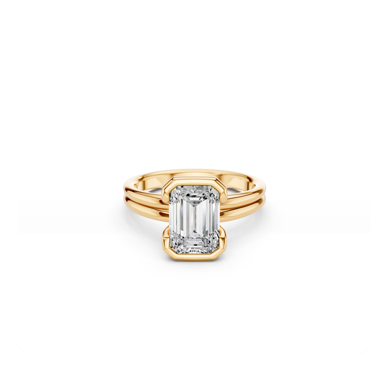 Emerald-cut diamond solitaire engagement ring with split bezel and double band | South Africa