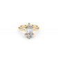 Modern hexagon-cut lab diamond engagement ring with prominent double claw setting, in yellow gold