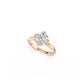 Perspective view of round brilliant cut diamond solitaire with double compass set claws in rose gold 