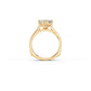Side view of round brilliant cut solitaire highlighting elevated gallery details, cathedral shoulders and euro shank 