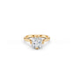 Modern round brilliant solitaire engagement ring with cathedral shoulders and double compass claws in yellow gold