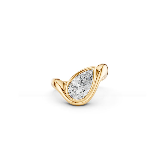 2ct Pear-shaped diamond wave engagement ring with sculptural curved band in yellow gold
