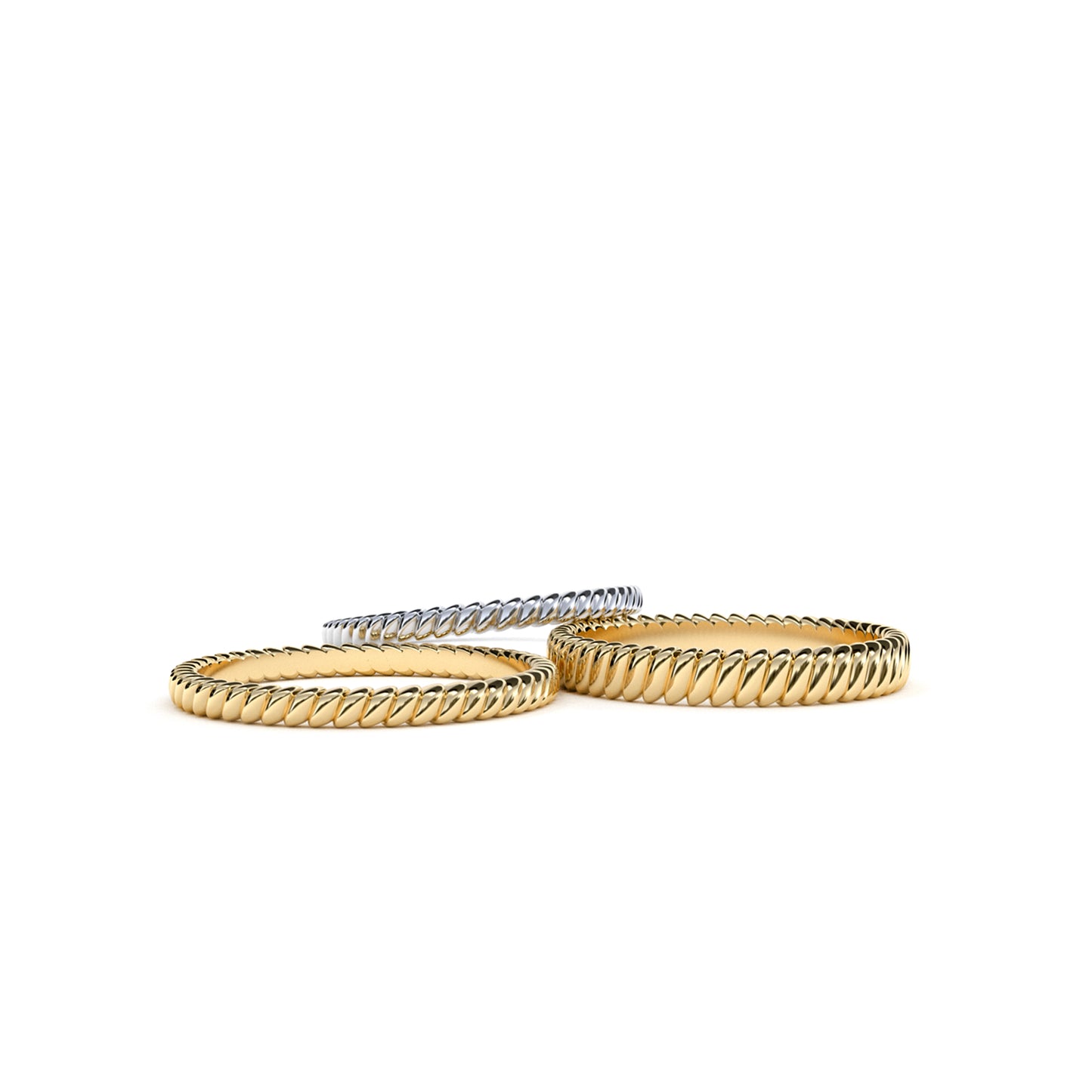 2mm and 3mm Lean On Me rings in 9k yellow and white gold