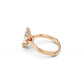 Angled side view of sculptural marquise engagement ring with floral basket and  euro shank in rose gold.