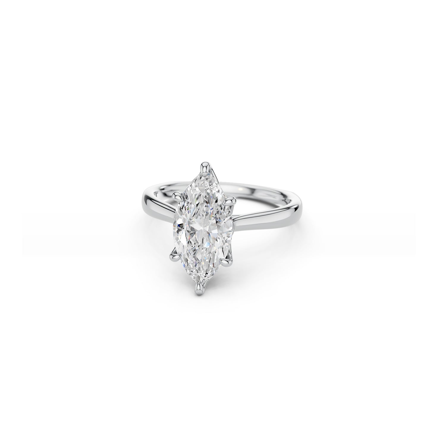 Elegant marquise-cut diamond engagement ring with refined cathedral setting in platinum
