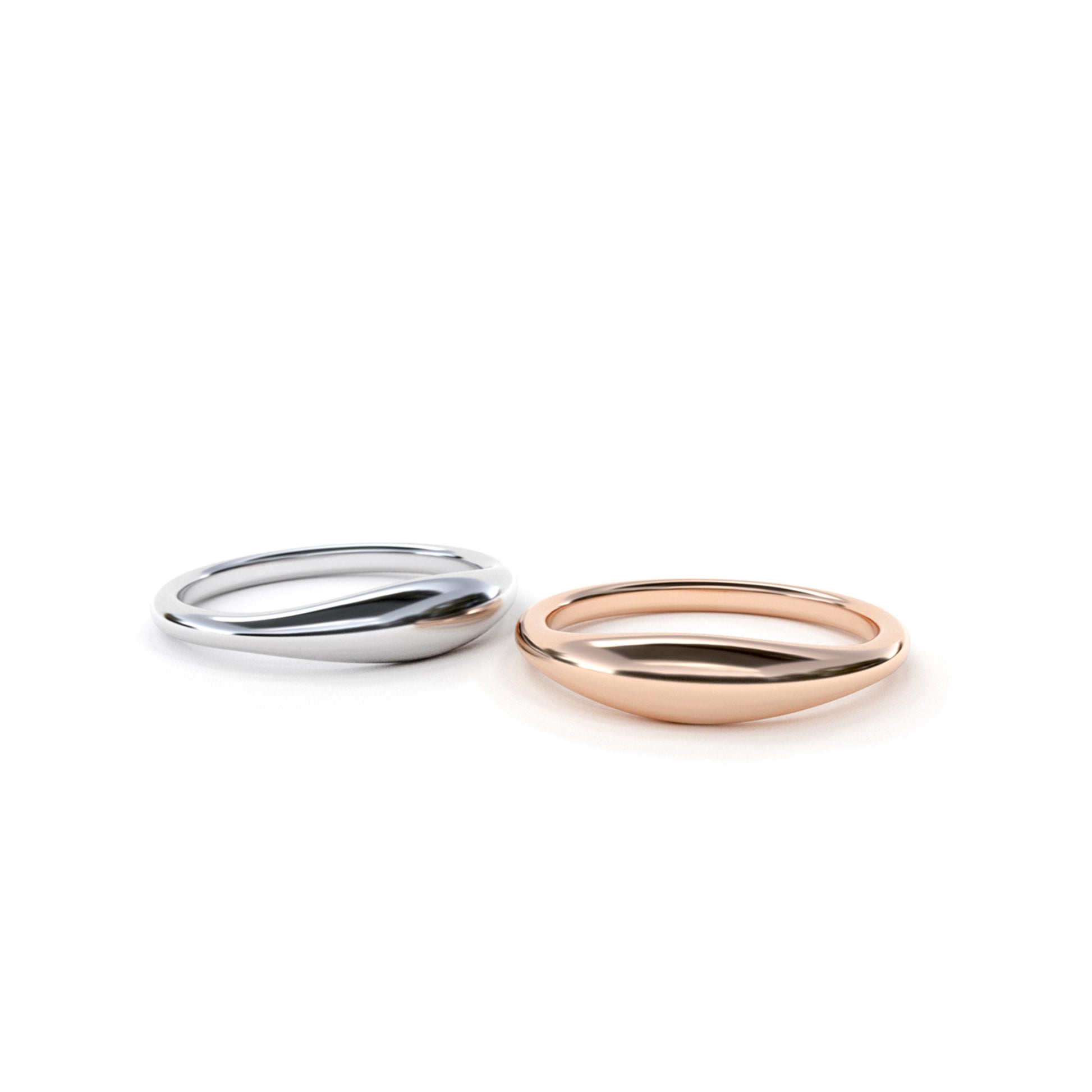 Mini Puffy Signet rings in 9k rose and white gold 