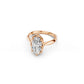 Three-quarter view of bold moval solitaire ring in rose gold 