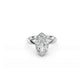 White gold moval-cut diamond solitaire engagement ring with bold Georgian inspired setting and softened knife edge band 