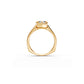 Side detail of moval solitaire ring with Georgian-inspired design in yellow gold