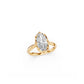 Perspective top view of moval-cut solitaire engagement ring with Georgian-inspired design