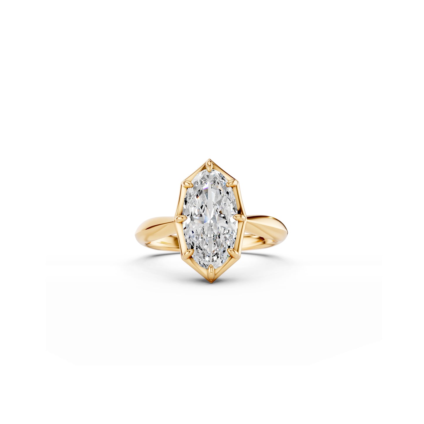 Bold moval-cut engagement ring with Georgian-inspired design, in yellow gold