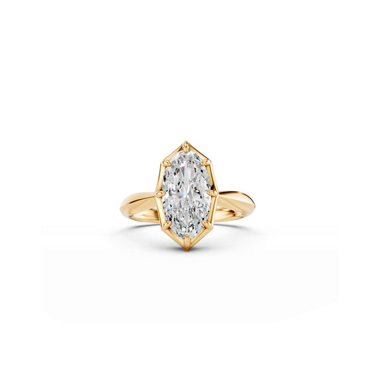 Bold moval-cut engagement ring with Georgian-inspired design, in yellow gold