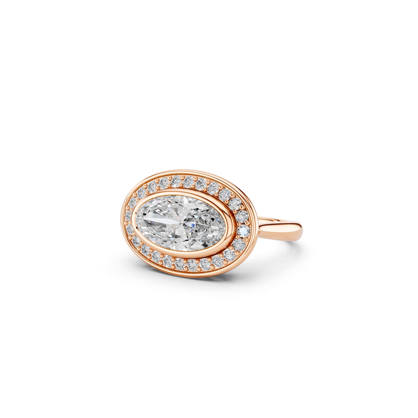 Rose gold east-west moval lab diamond statement halo engagement ring | South Africa 