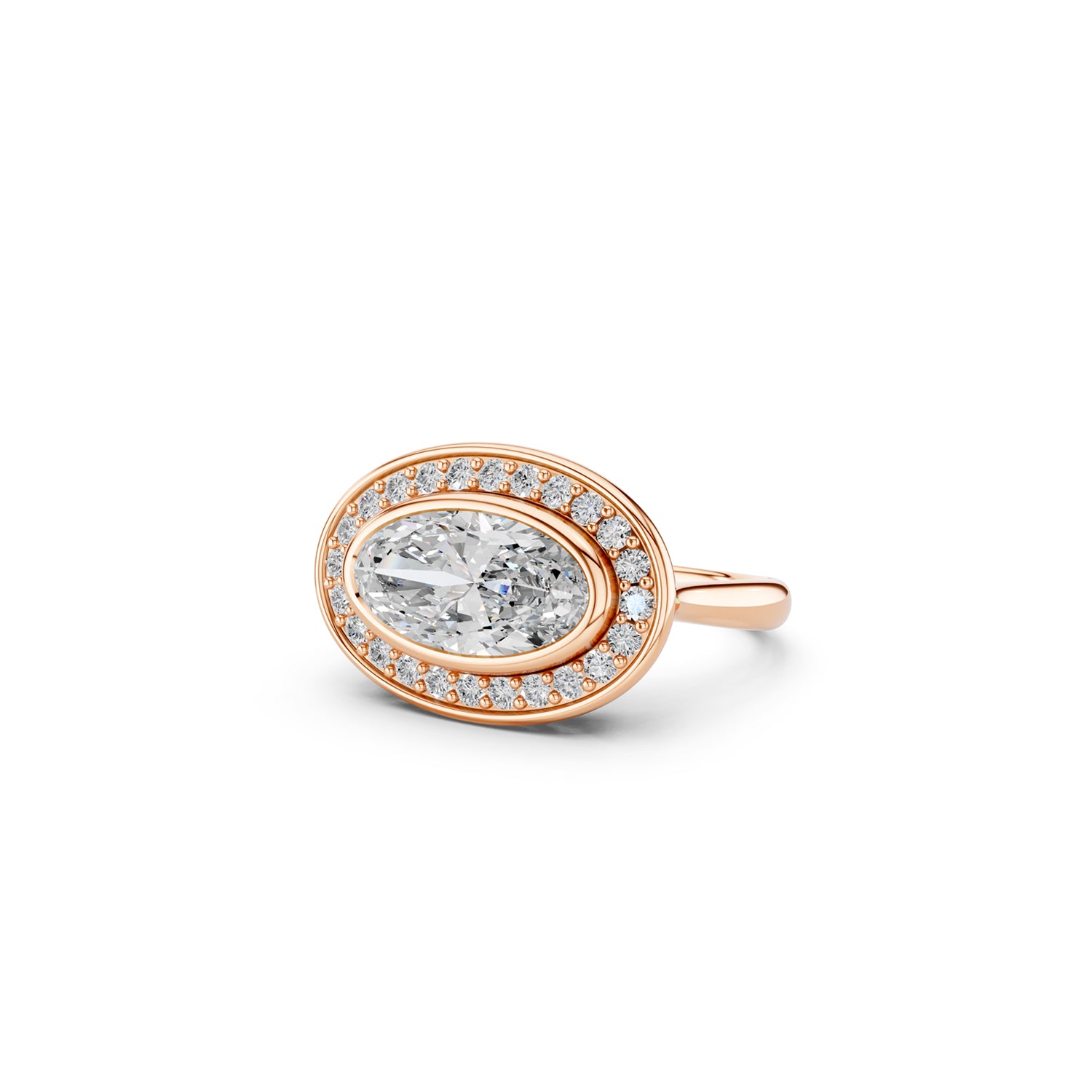 Rose gold east-west moval lab diamond statement halo engagement ring | South Africa 