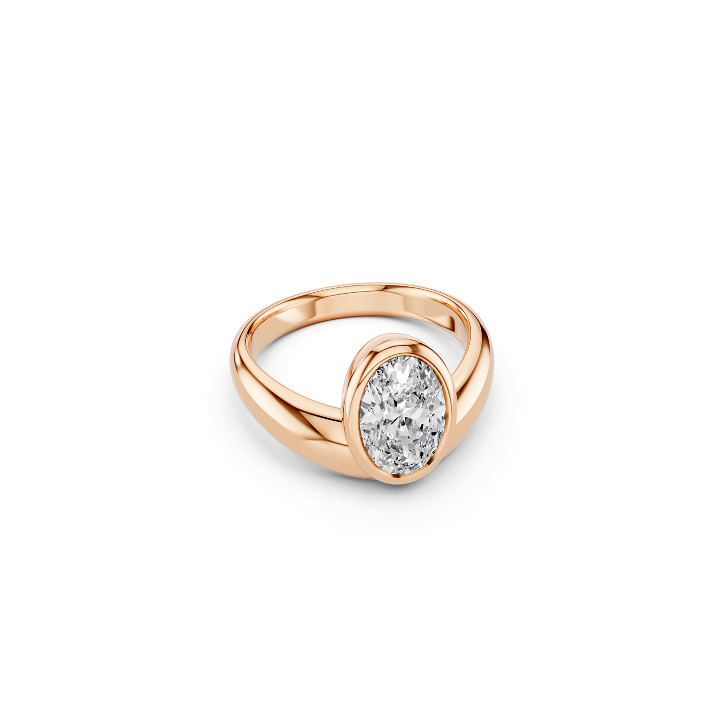 Rose gold oval bezel set diamond engagement ring with chunky curved band | South Africa