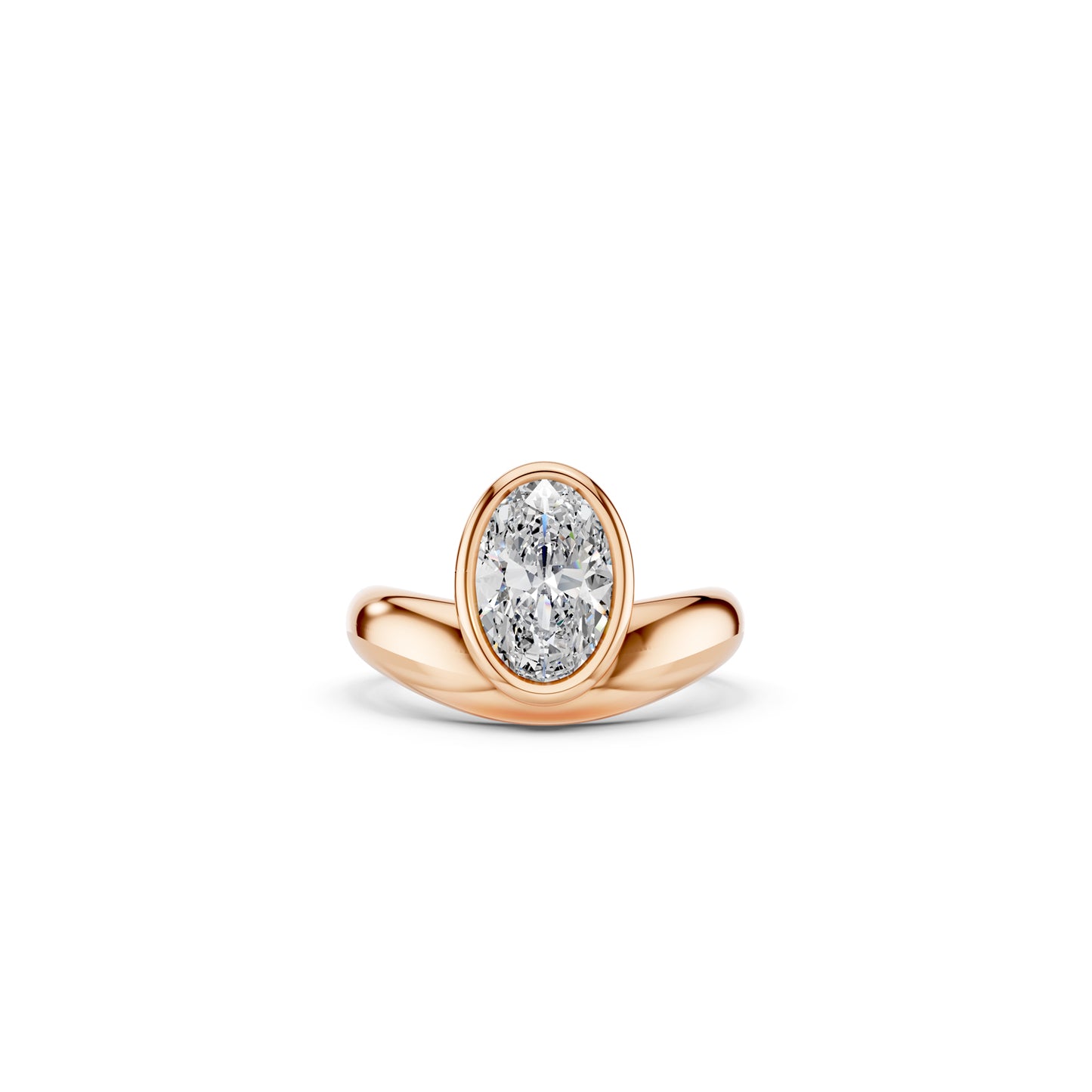 Chunky rose gold asymmetrical oval bezel-set engagement ring