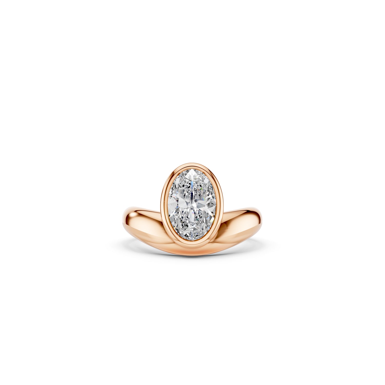 Chunky rose gold asymmetrical oval bezel-set engagement ring