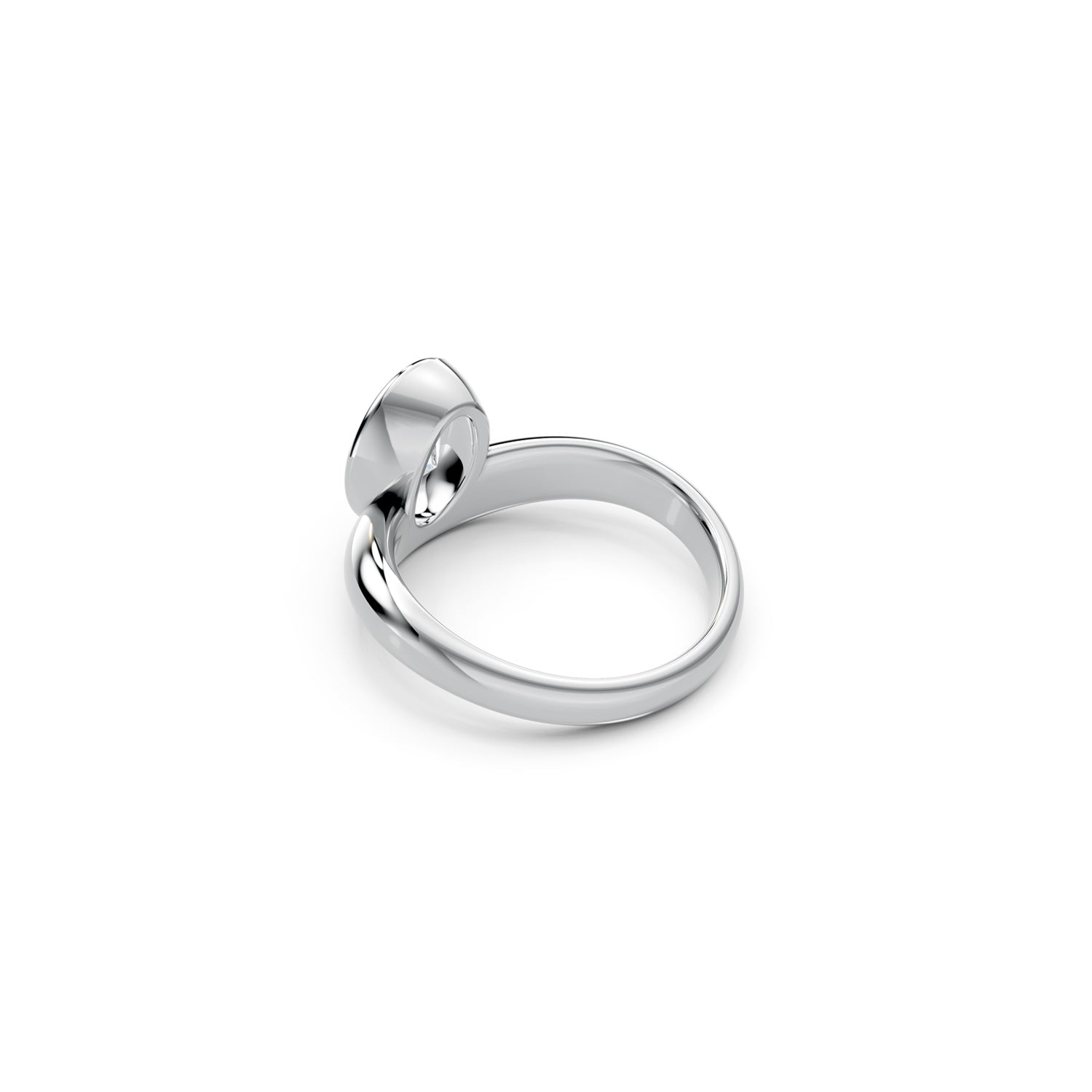 Angled back view of curved ring with oval bezel setting 
