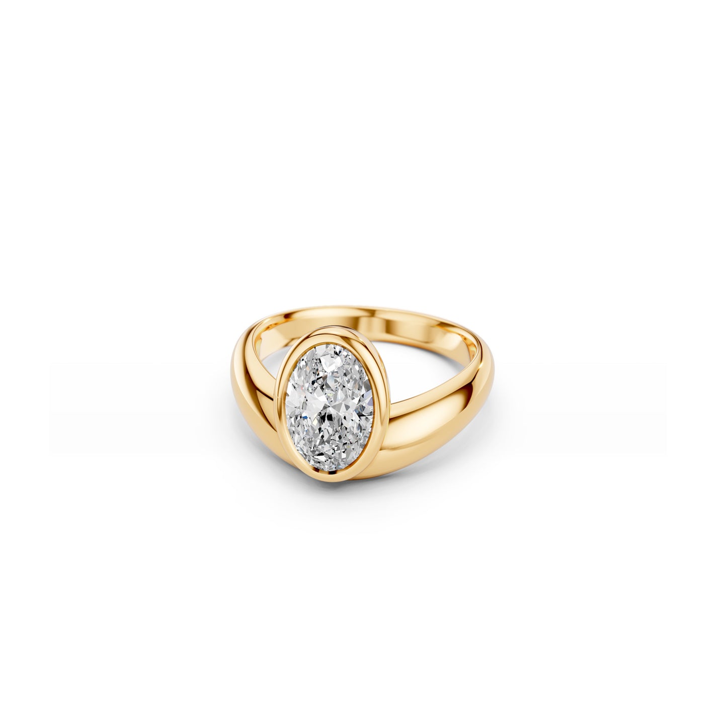 Oval cut bezel-set diamond ring with sweeping curved gold silhouette | Johannesburg, South Africa