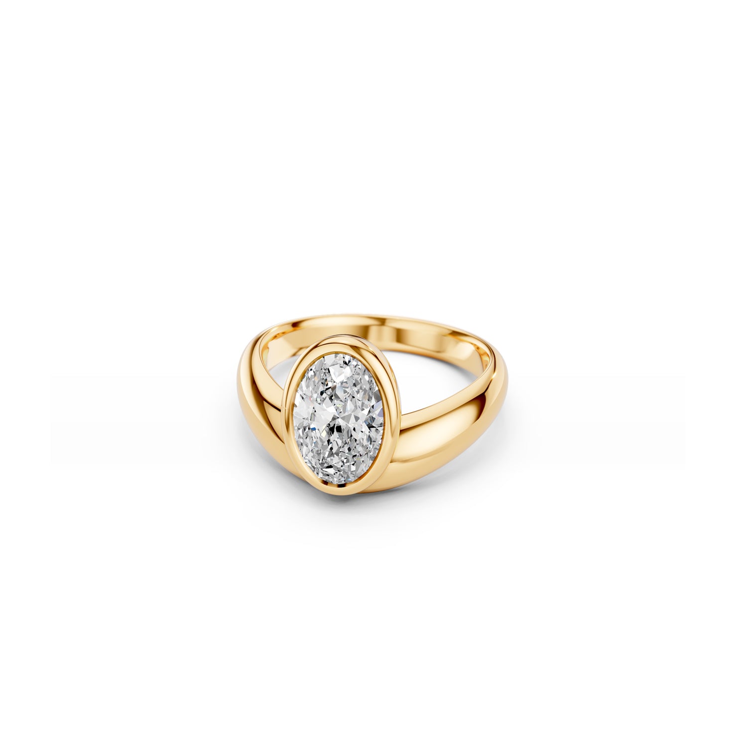 Oval cut bezel-set diamond ring with sweeping curved gold silhouette | Johannesburg, South Africa
