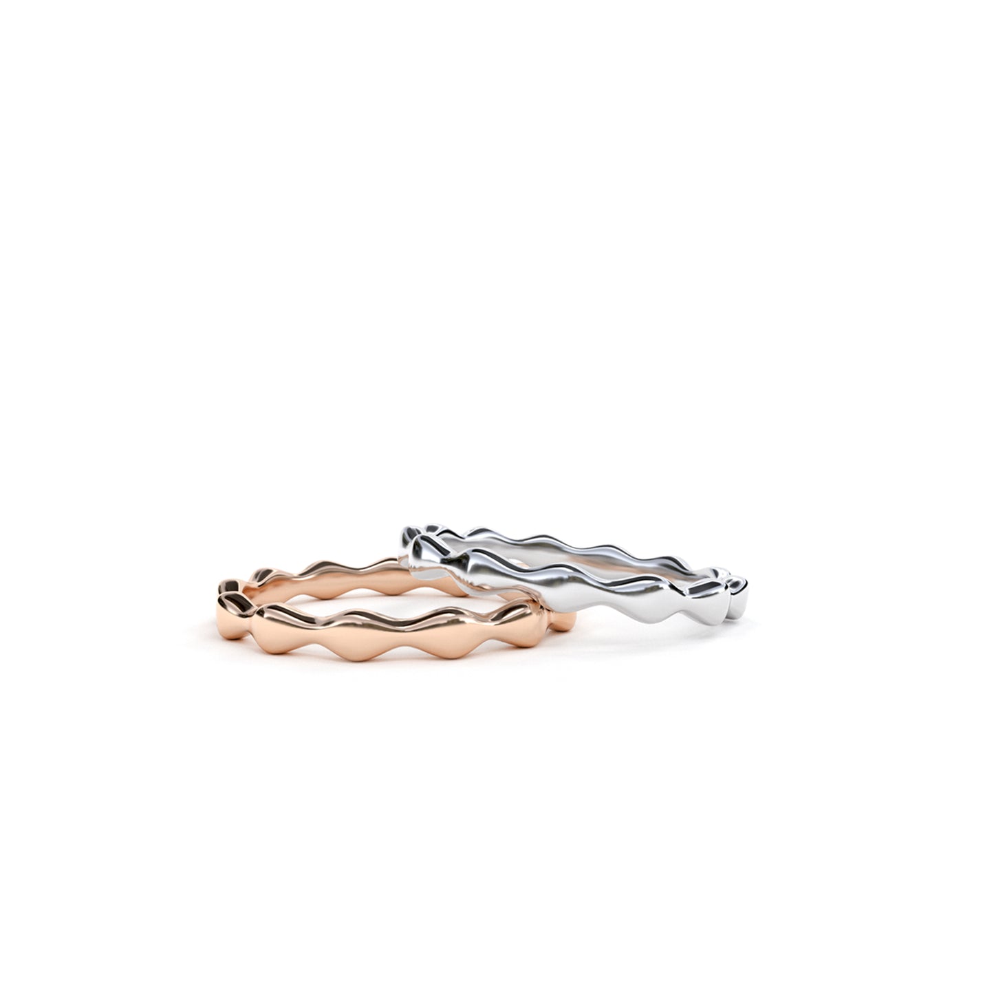 Pinch Me stack rings in 9k rose and white gold