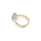 Angled side view of two-tone engagement ring with round brilliant cut diamond, hidden halo and euro shank 