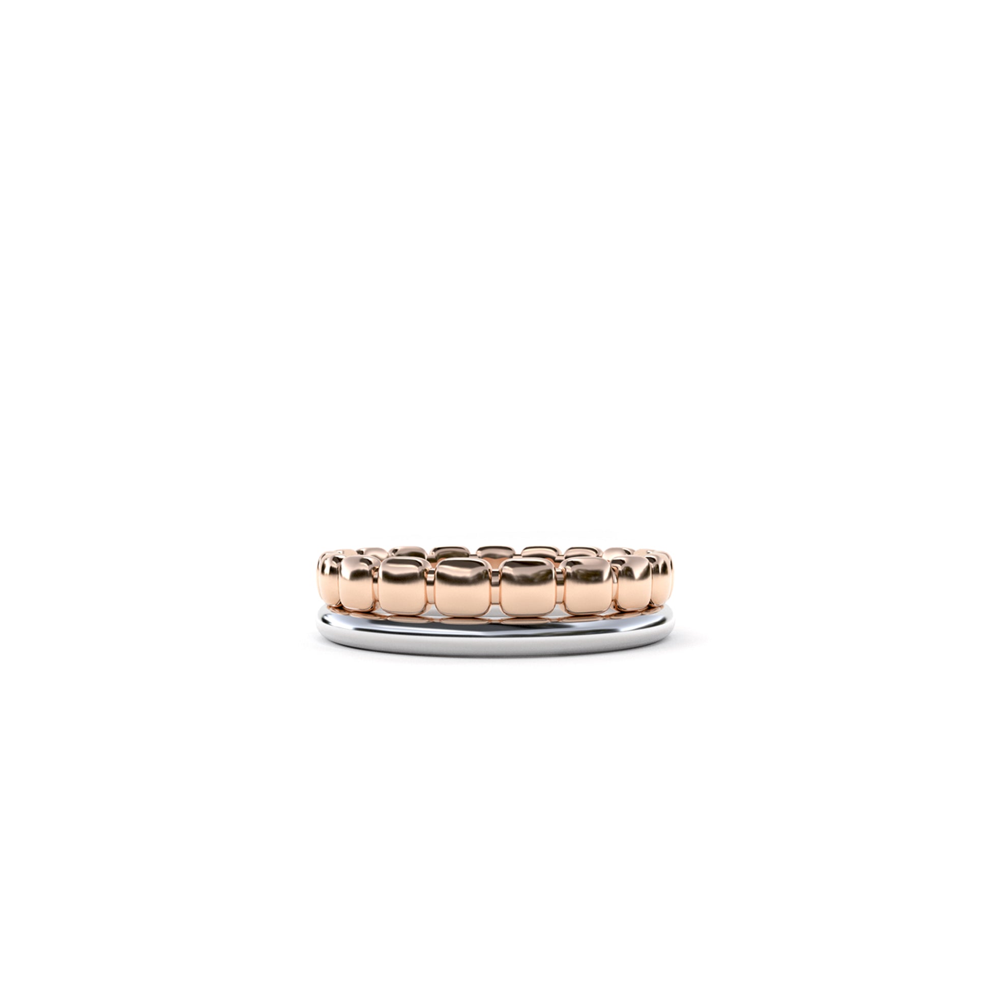 3mm Squared Away Ring in 9k rose gold paired with a 9 k white gold Plump Half-round band 