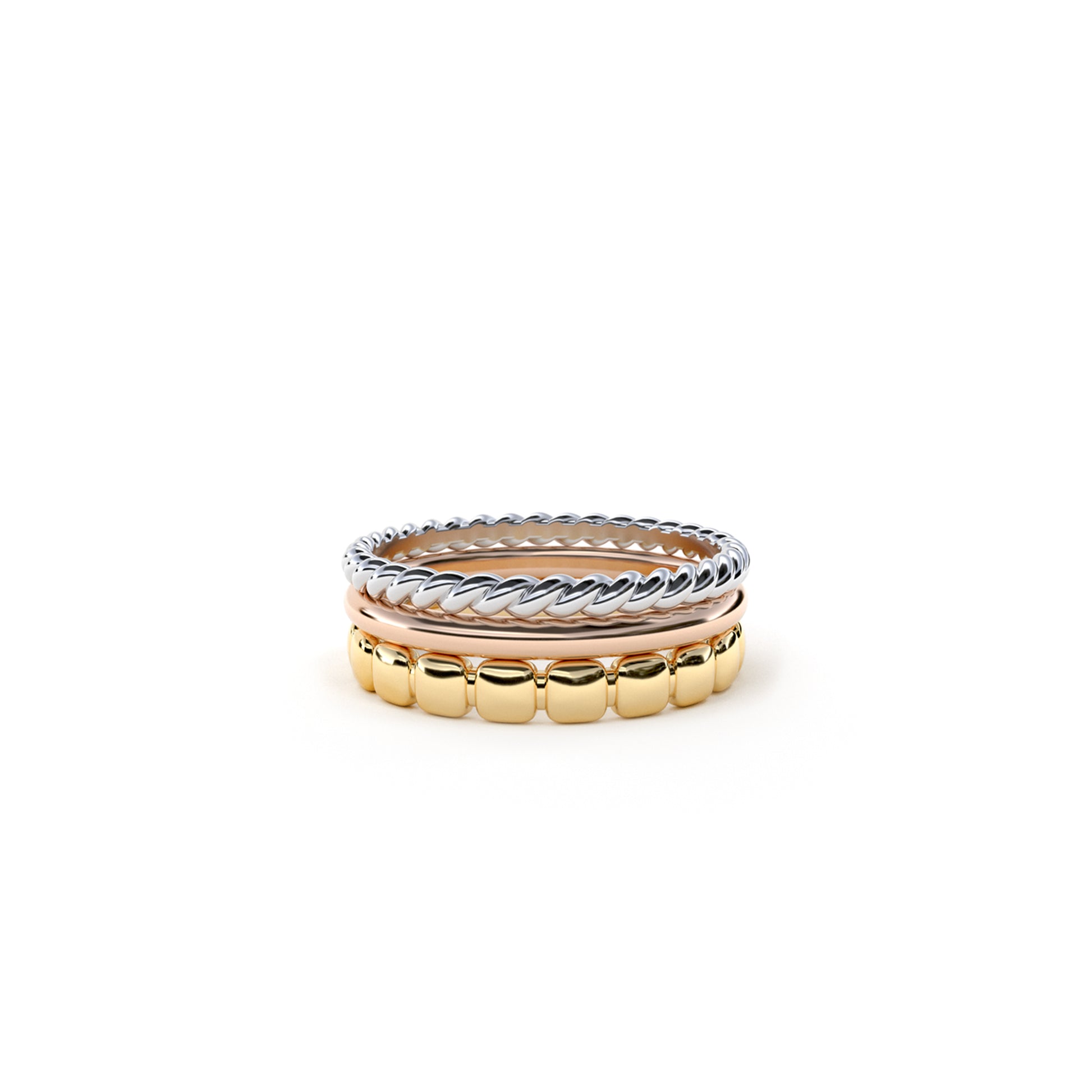 Stacking rings in white, yellow and rose gold