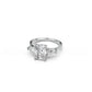 White gold cushion and pear diamond three-stone engagement ring