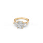 Yellow gold three-stone ring with cushion centre and pear-shaped side stones