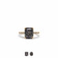 Yellow gold ring with emerald cut Tourmalated quartz and moissanite